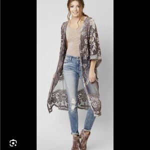 Gimmicks Floral Mesh Duster Cardigan in Lilac Purple